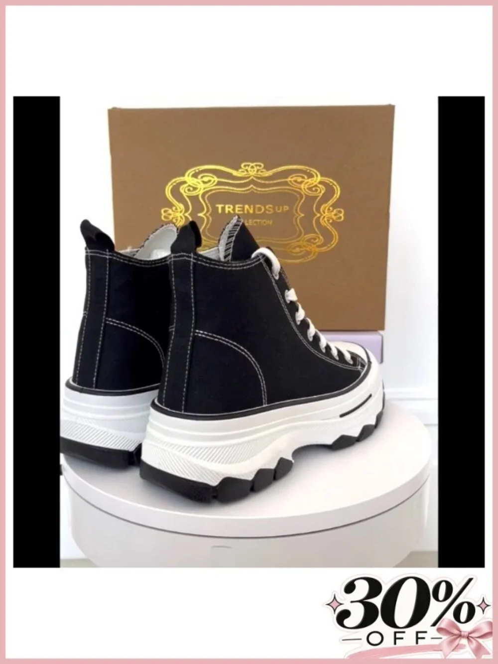 Platform Lace-Up Canvas High Top Sneakers Rhinestone Comfort Casual